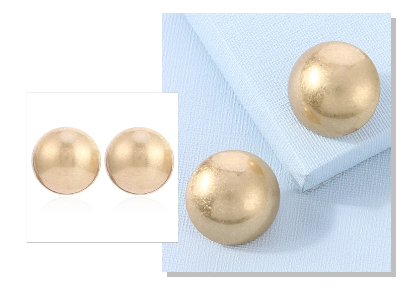 Badu Frosted Gold Color Semi-Ball Stud Earrings for Women Vintage Metal Big Round Earrings Jewelry Party Fashion Accessories