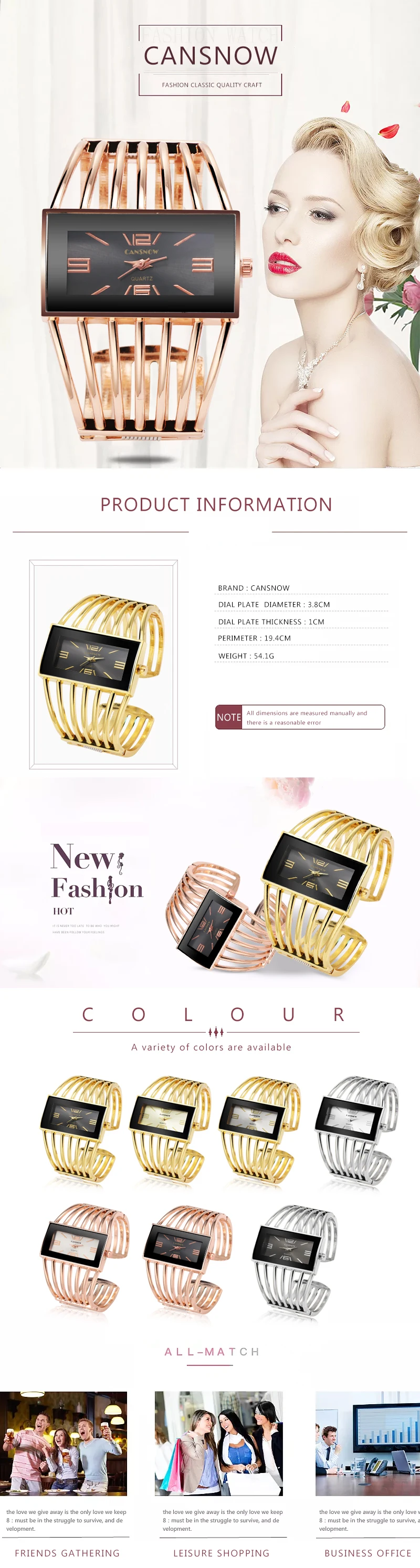 CANSNOW Womens Watch Luxury Fashion Rose Gold Bangle Bracelet Watch Women Dress Clock Female Lady Saati Girls Wristwatch Relojes