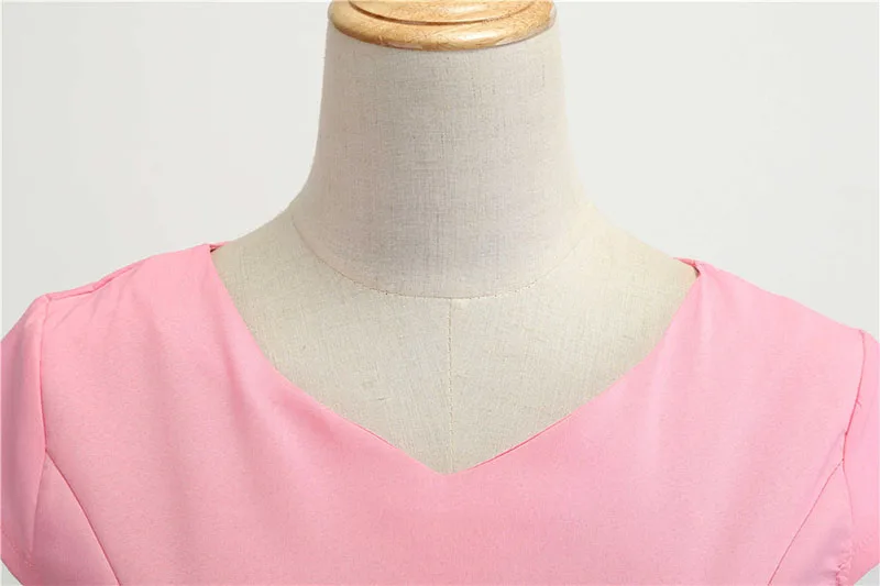 Women Summer Vintage Dress With Belt Short Sleeve V neck Elegant Retro Swing Party Dresses