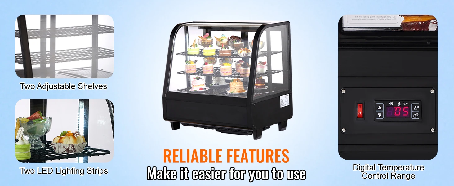 SucceBuy Refrigerated Display Case Countertop Pastry Display Case LED Lighting TURBO Cooling Frost Free Air Cooling