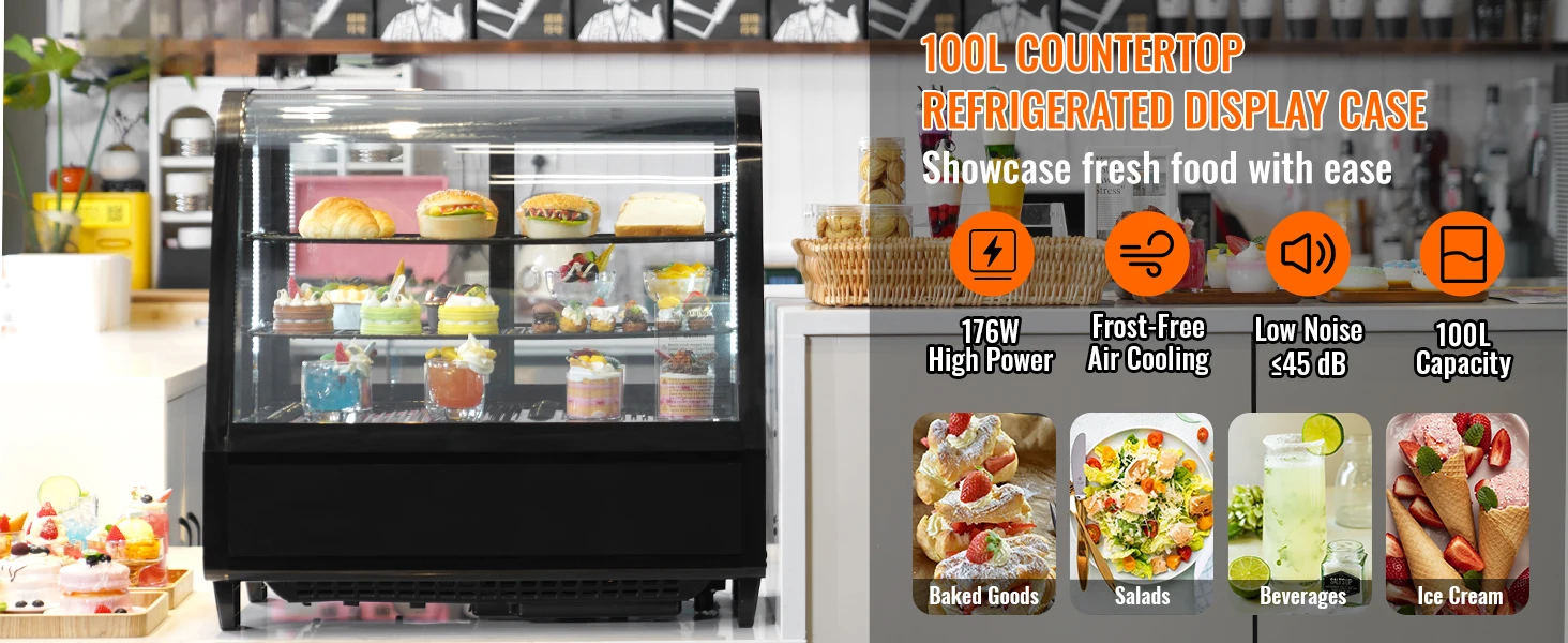 SucceBuy Refrigerated Display Case Countertop Pastry Display Case LED Lighting TURBO Cooling Frost Free Air Cooling