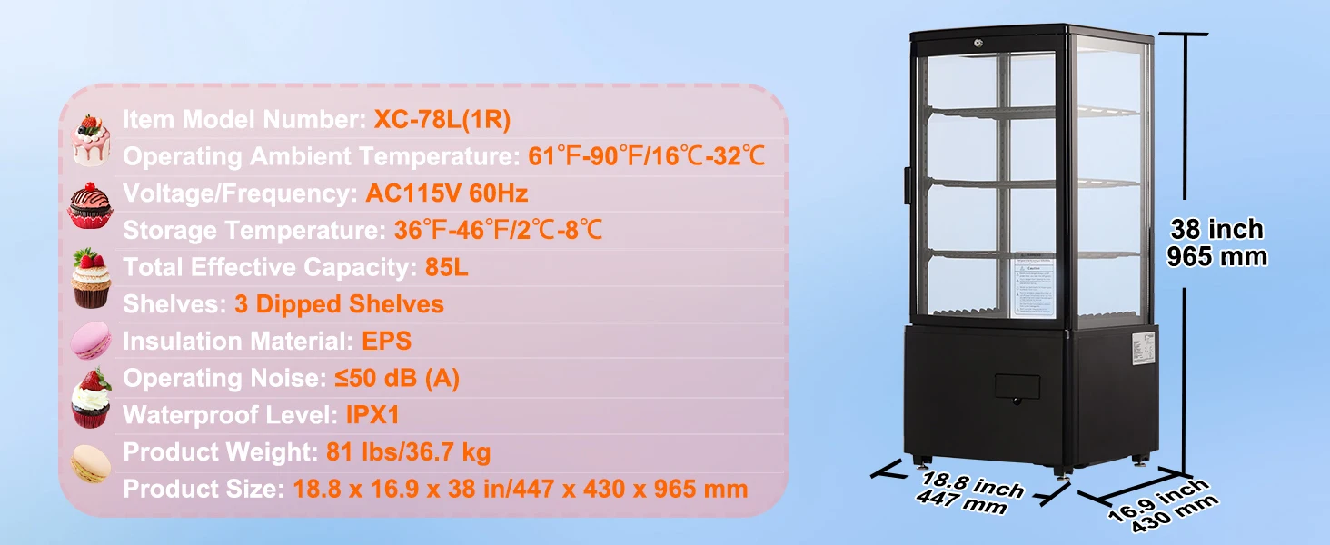 SucceBuy Refrigerated Display Case Countertop Pastry Display Case LED Lighting TURBO Cooling Frost Free Air Cooling