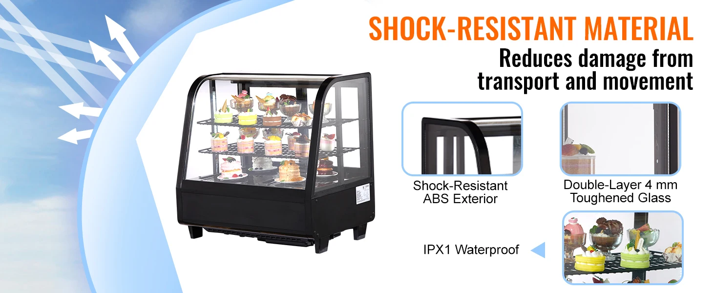SucceBuy Refrigerated Display Case Countertop Pastry Display Case LED Lighting TURBO Cooling Frost Free Air Cooling