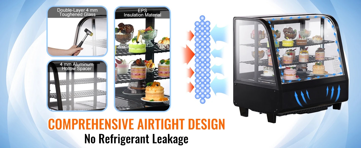 SucceBuy Refrigerated Display Case Countertop Pastry Display Case LED Lighting TURBO Cooling Frost Free Air Cooling