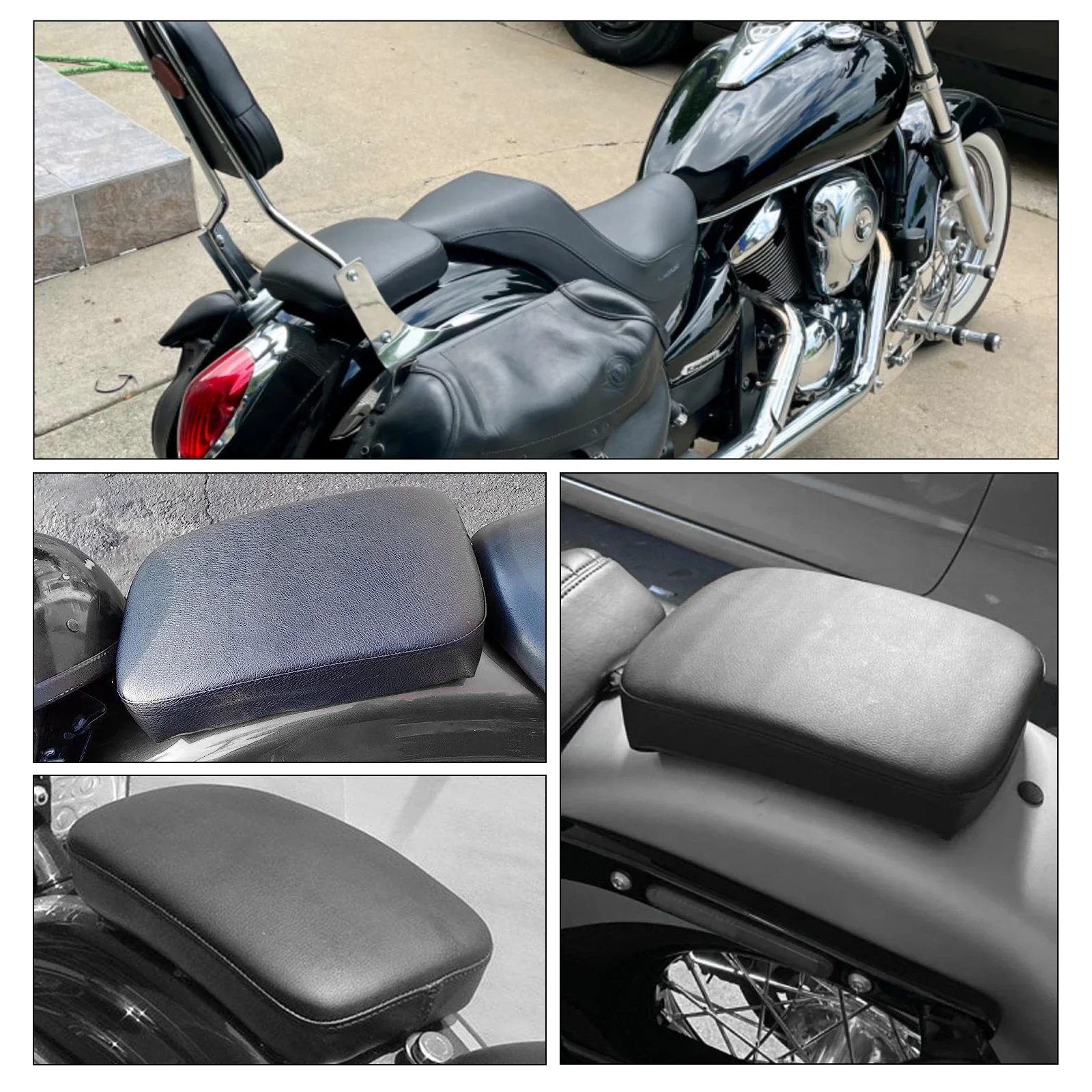 Motorcycle Rear Passenger Pillion Pad Rectangular Pillion Passenger Pad Seat For Harley Dyna 883 Choppers Bobber 8 Suction Cups