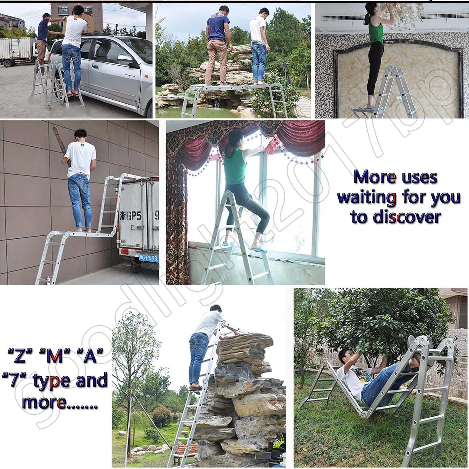 DayPlus Telescopic Loft Ladder Collapsible Step Ladders Extendable Alminium Ladders Folding Extending Portable,EN131,150kg/330lb