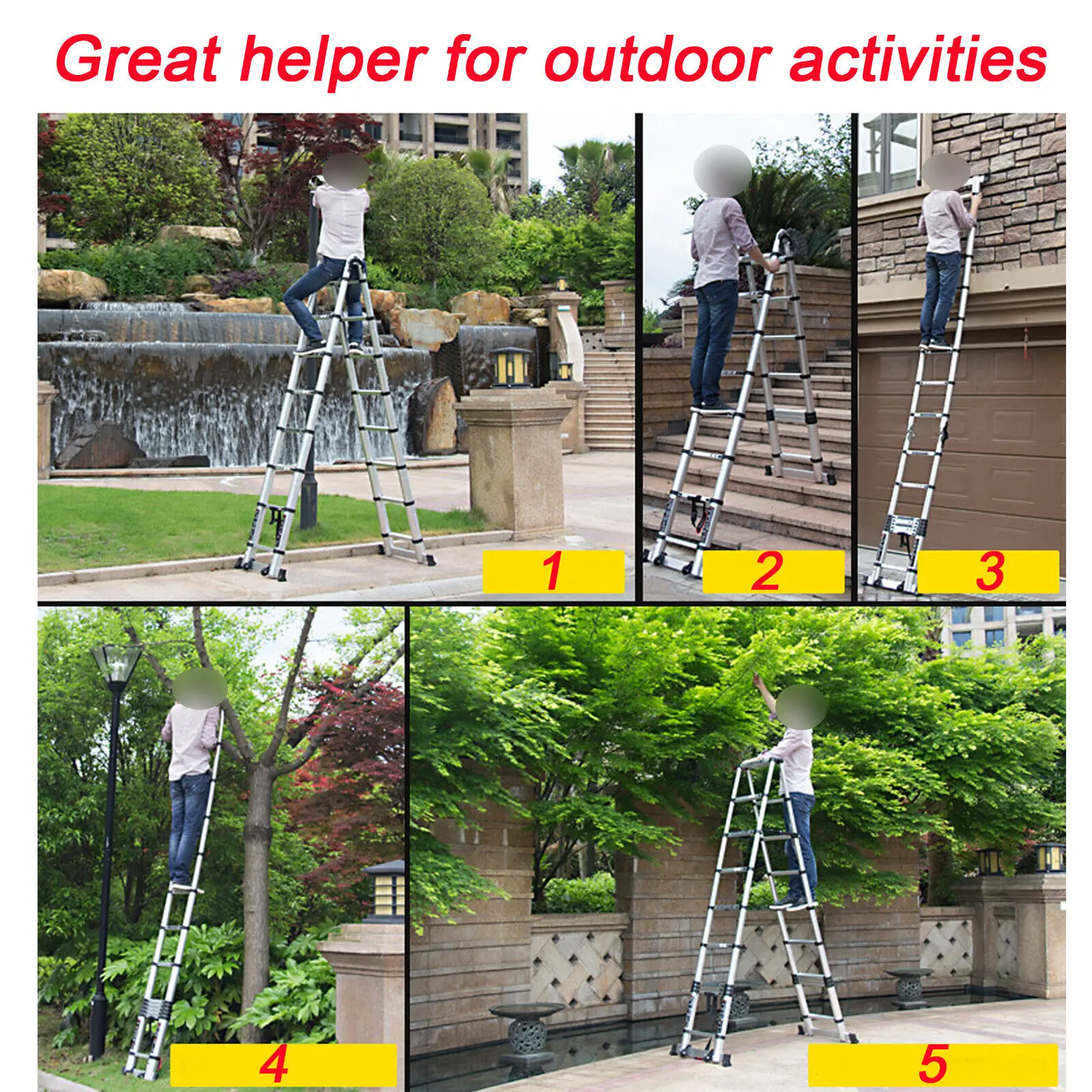DayPlus Telescopic Loft Ladder Collapsible Step Ladders Extendable Alminium Ladders Folding Extending Portable,EN131,150kg/330lb