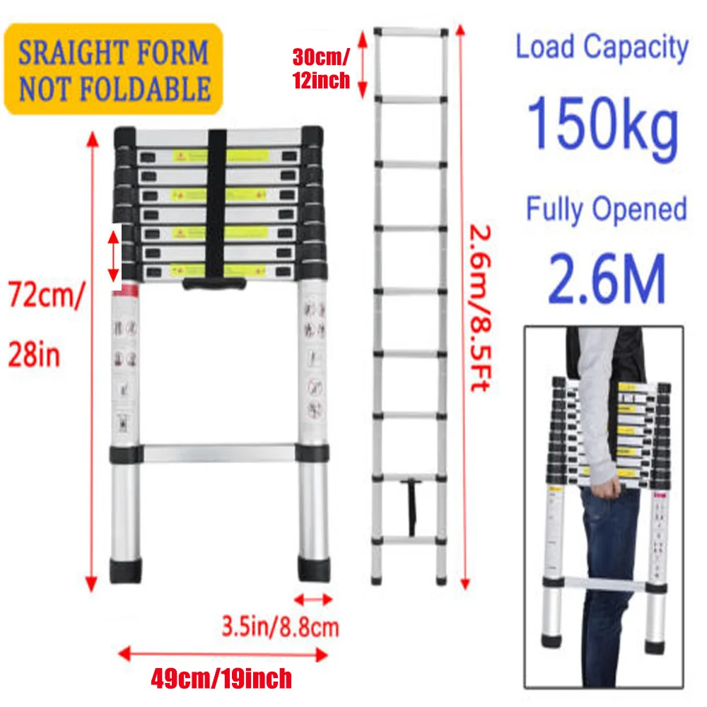 DayPlus Telescopic Loft Ladder Collapsible Step Ladders Extendable Alminium Ladders Folding Extending Portable,EN131,150kg/330lb