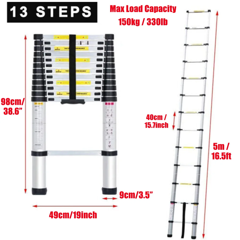 DayPlus Telescopic Loft Ladder Collapsible Step Ladders Extendable Alminium Ladders Folding Extending Portable,EN131,150kg/330lb