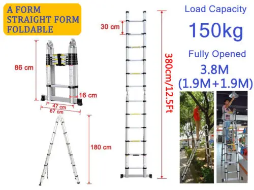 DayPlus Telescopic Loft Ladder Collapsible Step Ladders Extendable Alminium Ladders Folding Extending Portable,EN131,150kg/330lb
