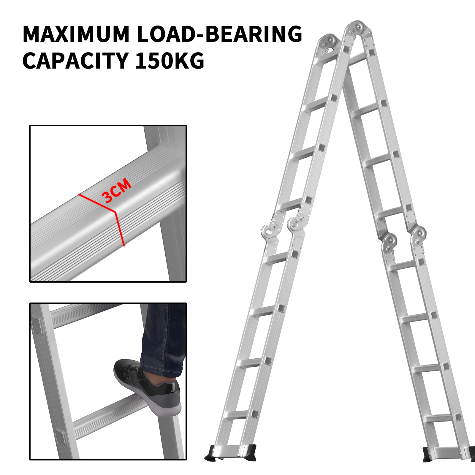 DayPlus Telescopic Loft Ladder Collapsible Step Ladders Extendable Alminium Ladders Folding Extending Portable,EN131,150kg/330lb