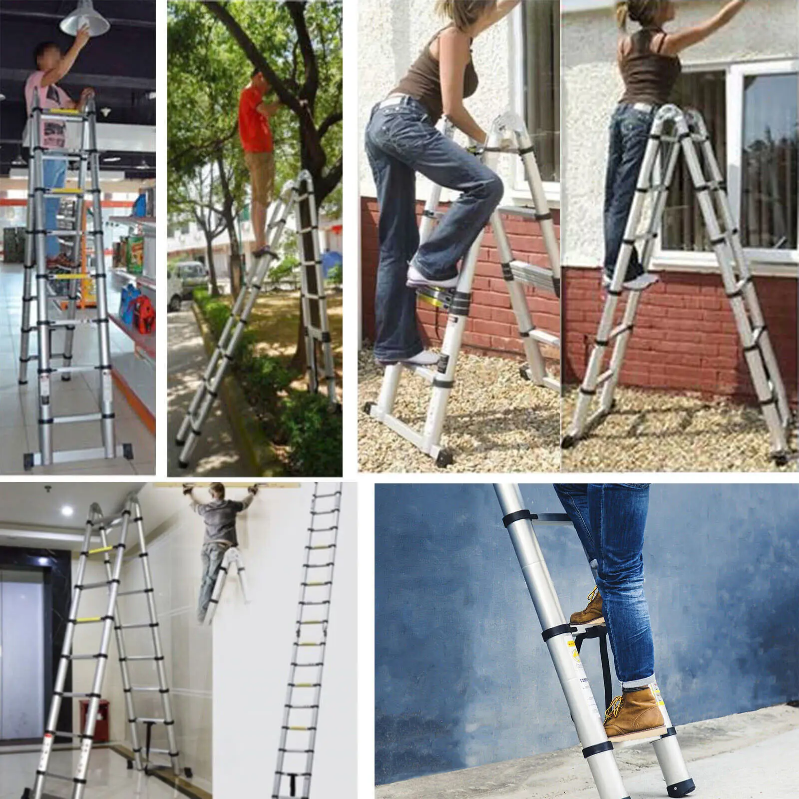 DayPlus Telescopic Loft Ladder Collapsible Step Ladders Extendable Alminium Ladders Folding Extending Portable,EN131,150kg/330lb