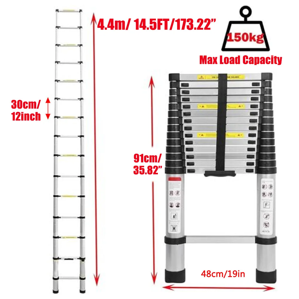 DayPlus Telescopic Loft Ladder Collapsible Step Ladders Extendable Alminium Ladders Folding Extending Portable,EN131,150kg/330lb