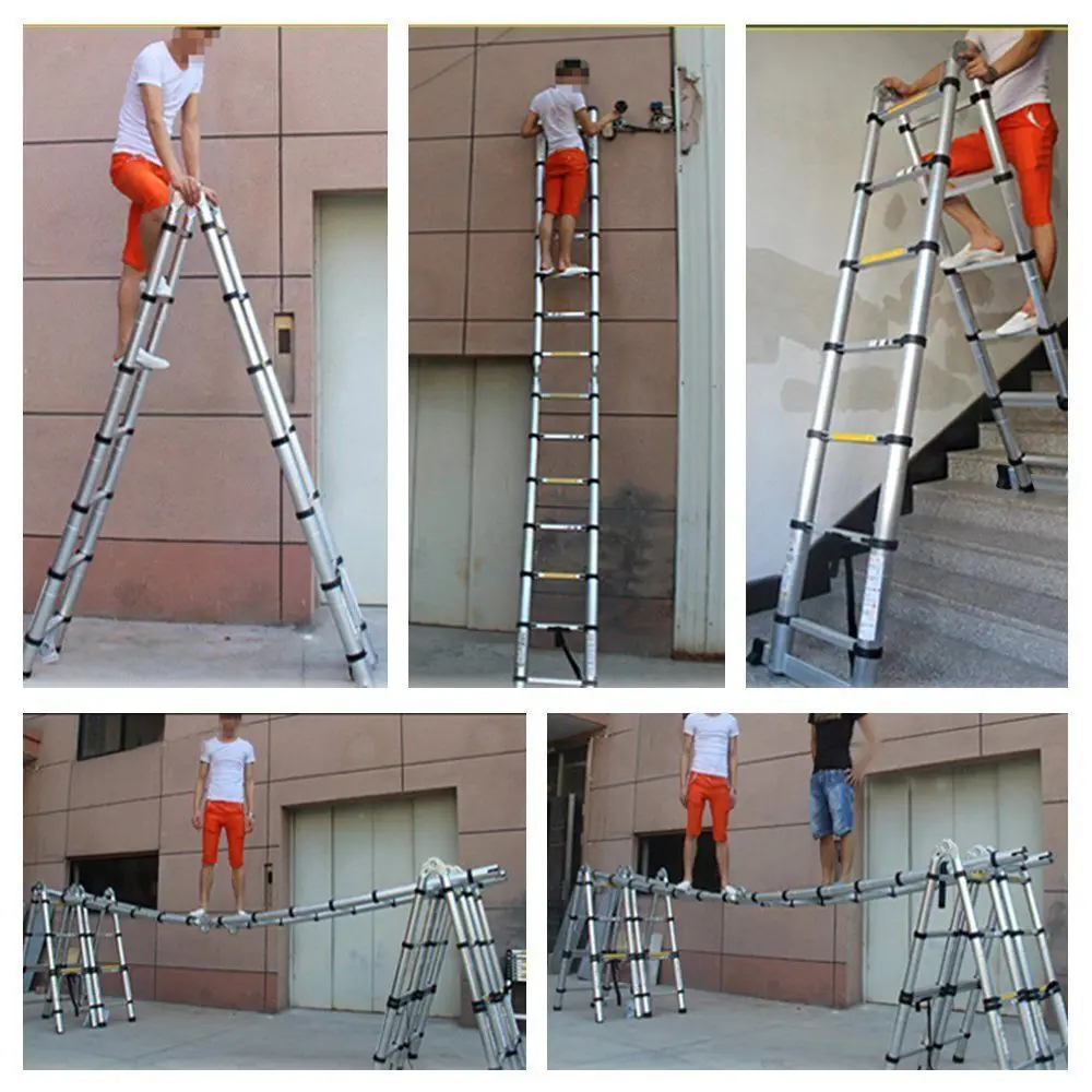 DayPlus Telescopic Loft Ladder Collapsible Step Ladders Extendable Alminium Ladders Folding Extending Portable,EN131,150kg/330lb
