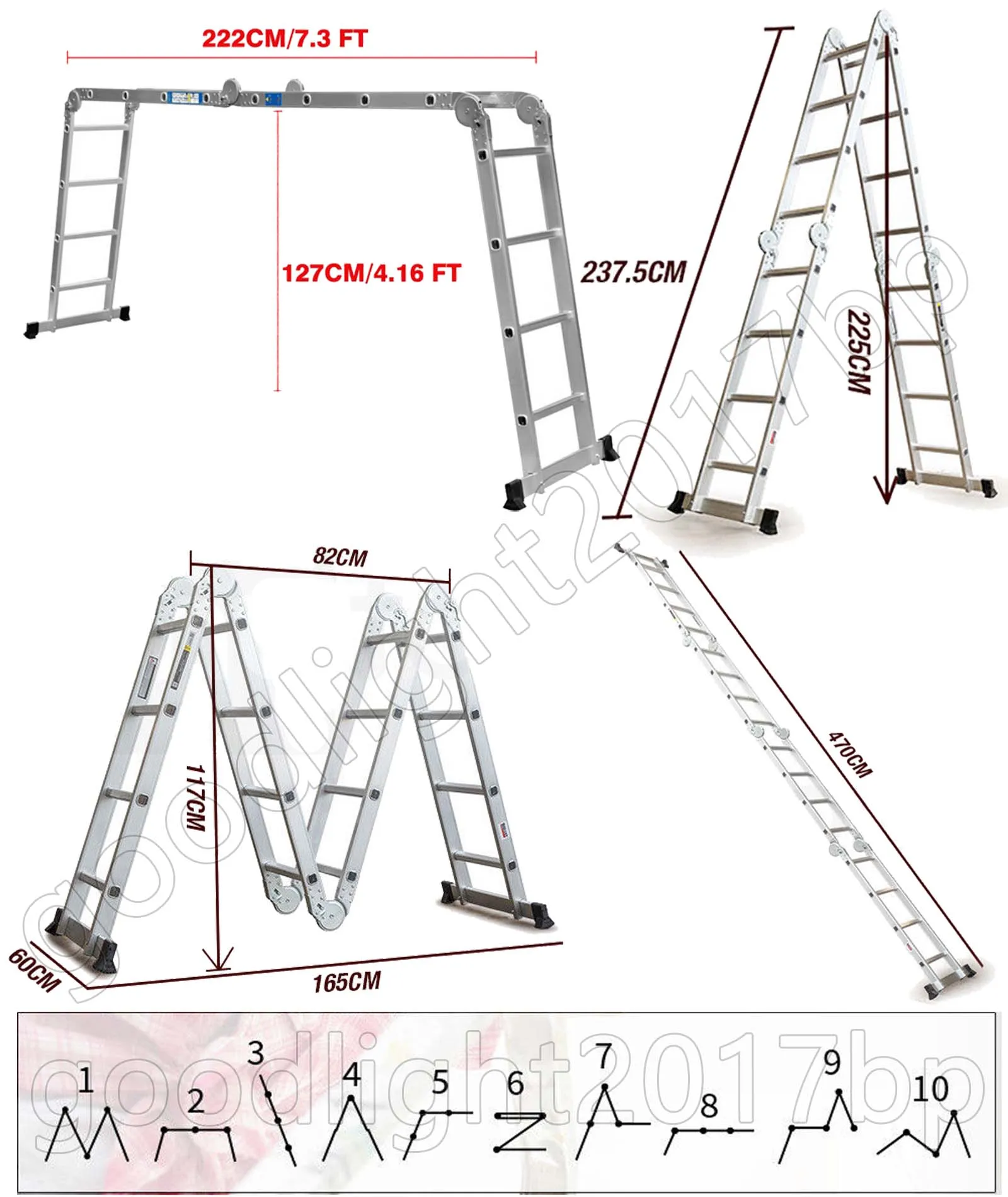 DayPlus Telescopic Loft Ladder Collapsible Step Ladders Extendable Alminium Ladders Folding Extending Portable,EN131,150kg/330lb