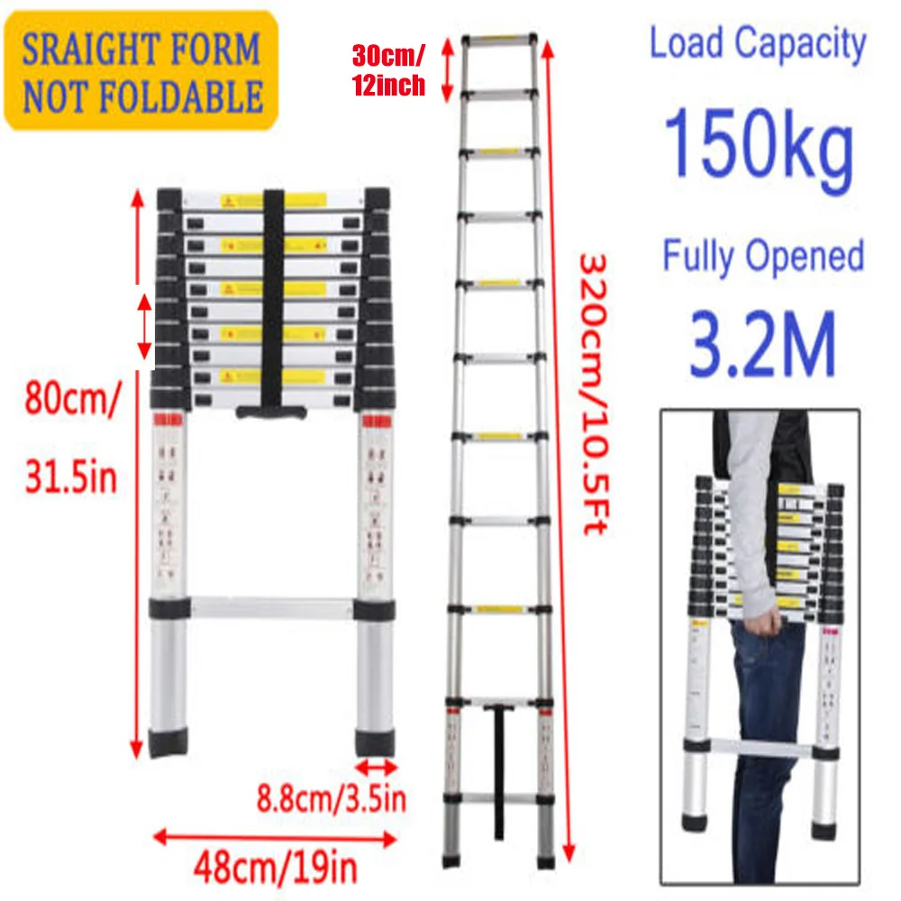 DayPlus Telescopic Loft Ladder Collapsible Step Ladders Extendable Alminium Ladders Folding Extending Portable,EN131,150kg/330lb