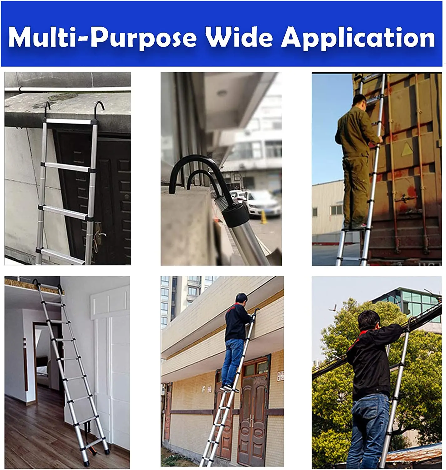 DayPlus Telescopic Loft Ladder Collapsible Step Ladders Extendable Alminium Ladders Folding Extending Portable,EN131,150kg/330lb