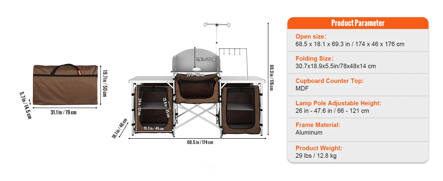 SucceBuy Camping Outdoor Kitchen Table Cabinet Foldable Folding Cooking Storage Rack Aluminum Alloy Bracket for BBQ Picnic