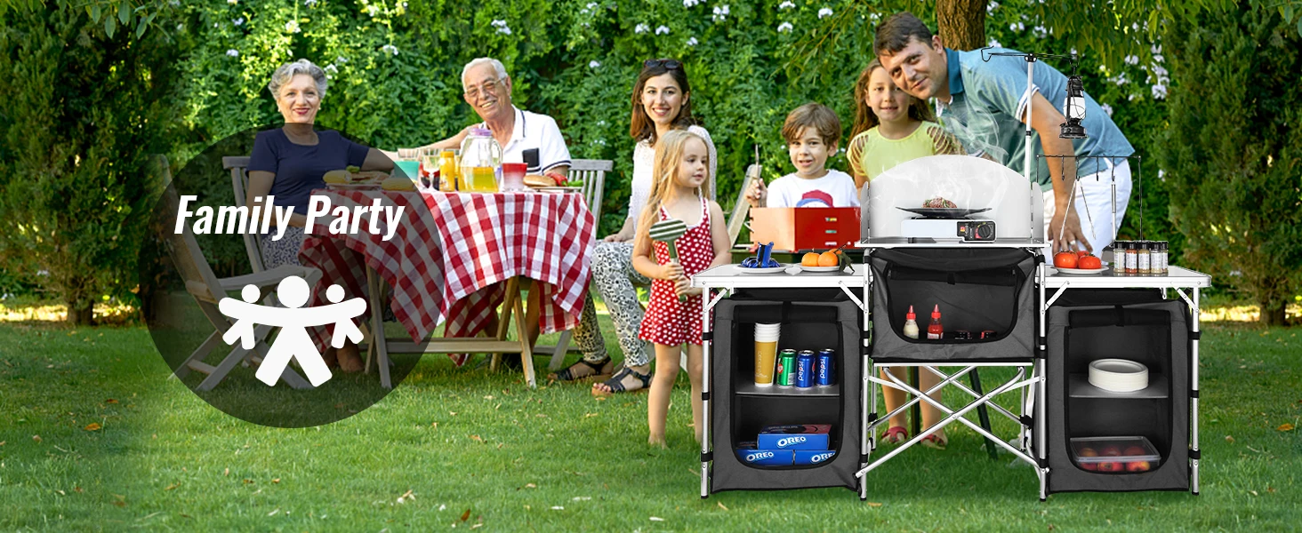 SucceBuy Camping Outdoor Kitchen Table Cabinet Foldable Folding Cooking Storage Rack Aluminum Alloy Bracket for BBQ Picnic