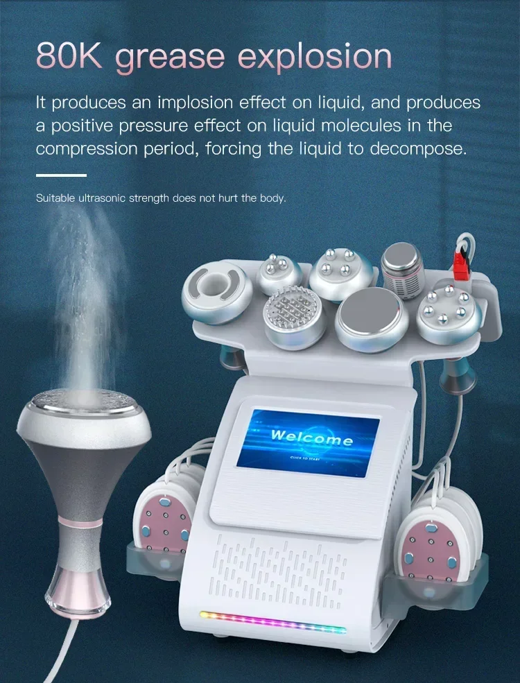 9 in 1 Tool 80K Cavitation Ultrasonic Body Slimming Machine Multi-Polar Frequency Anti-Wrinkle Rejuvenation Skin Lift Tighten