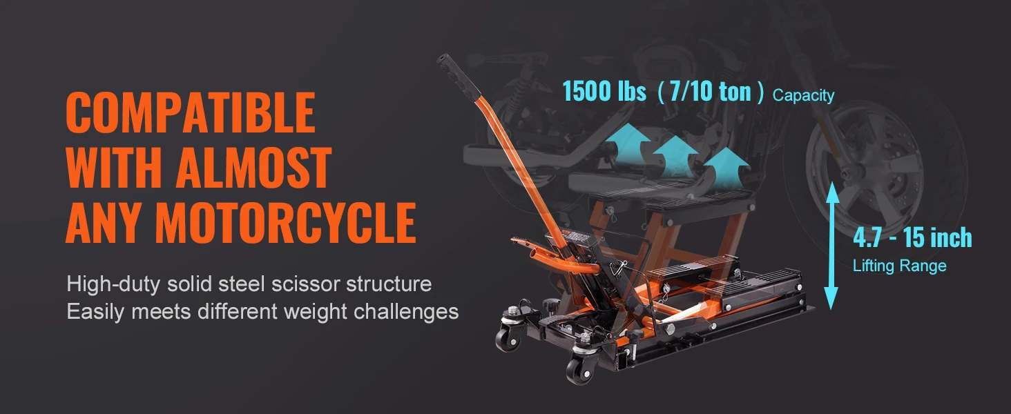 SucceBuy Motorcycle Lift 350/1100/1500 LBS Capacity Motorcycle Scissor Lift Jack with Wide Deck&Safety Pin for Bikes Motorcycles
