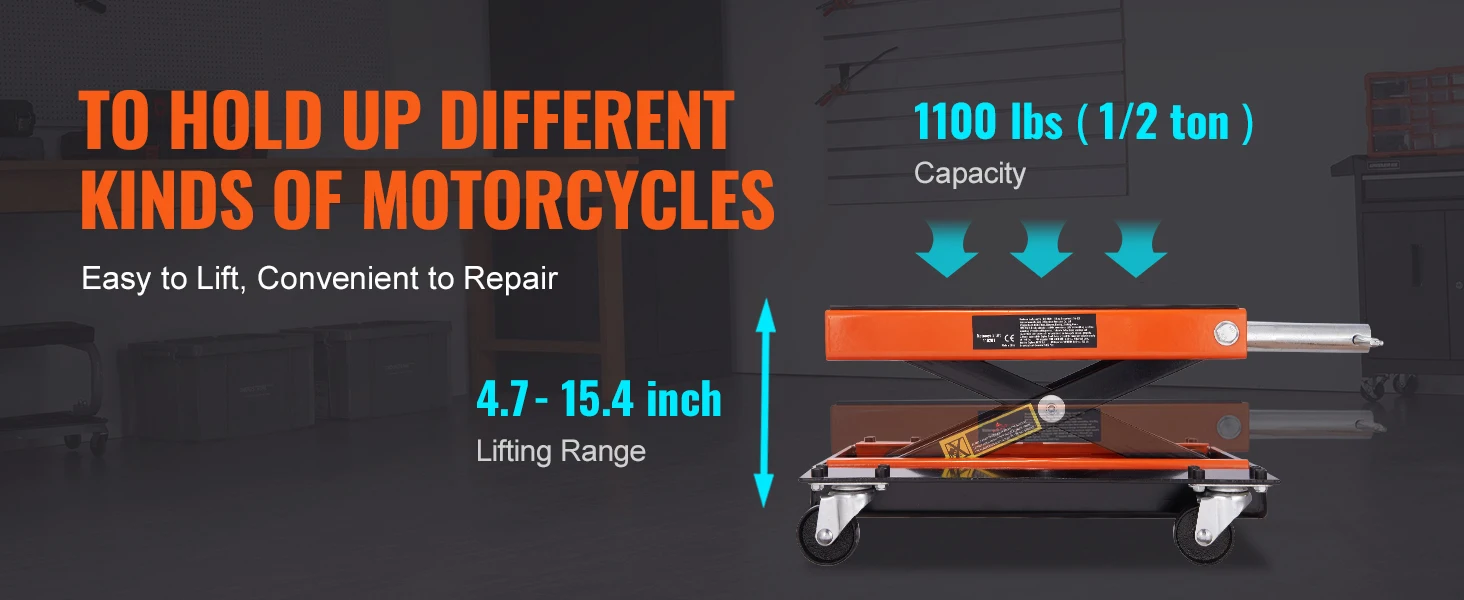 SucceBuy Motorcycle Lift 350/1100/1500 LBS Capacity Motorcycle Scissor Lift Jack with Wide Deck&Safety Pin for Bikes Motorcycles