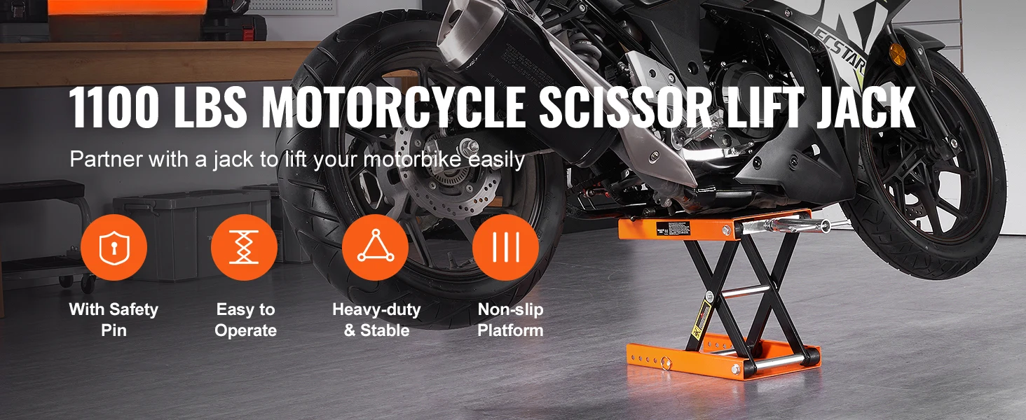 SucceBuy Motorcycle Lift 350/1100/1500 LBS Capacity Motorcycle Scissor Lift Jack with Wide Deck&Safety Pin for Bikes Motorcycles