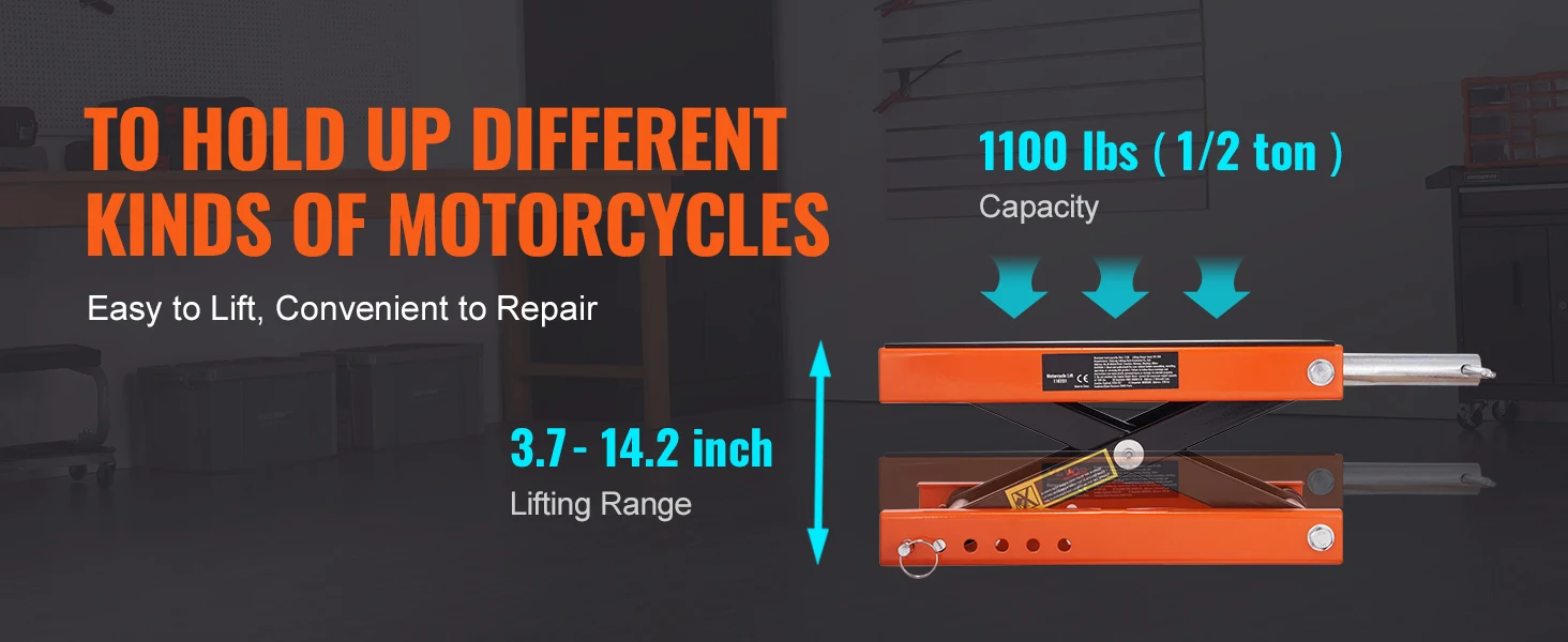 SucceBuy Motorcycle Lift 350/1100/1500 LBS Capacity Motorcycle Scissor Lift Jack with Wide Deck&Safety Pin for Bikes Motorcycles