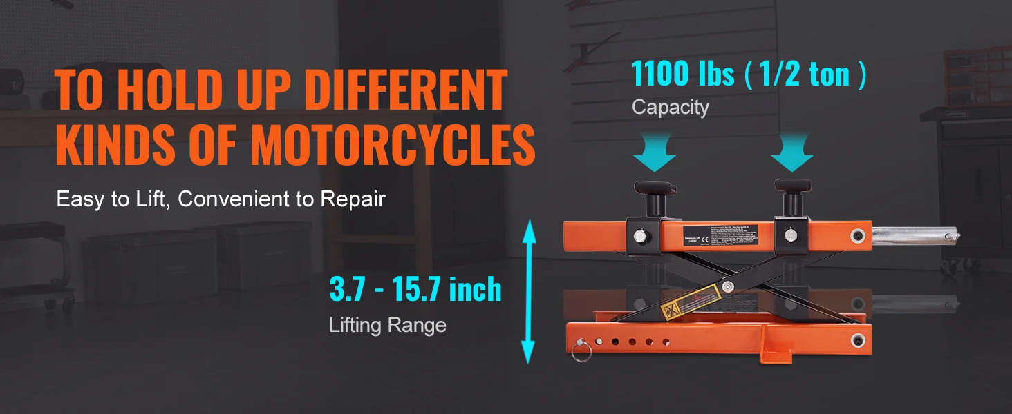 SucceBuy Motorcycle Lift 350/1100/1500 LBS Capacity Motorcycle Scissor Lift Jack with Wide Deck&Safety Pin for Bikes Motorcycles