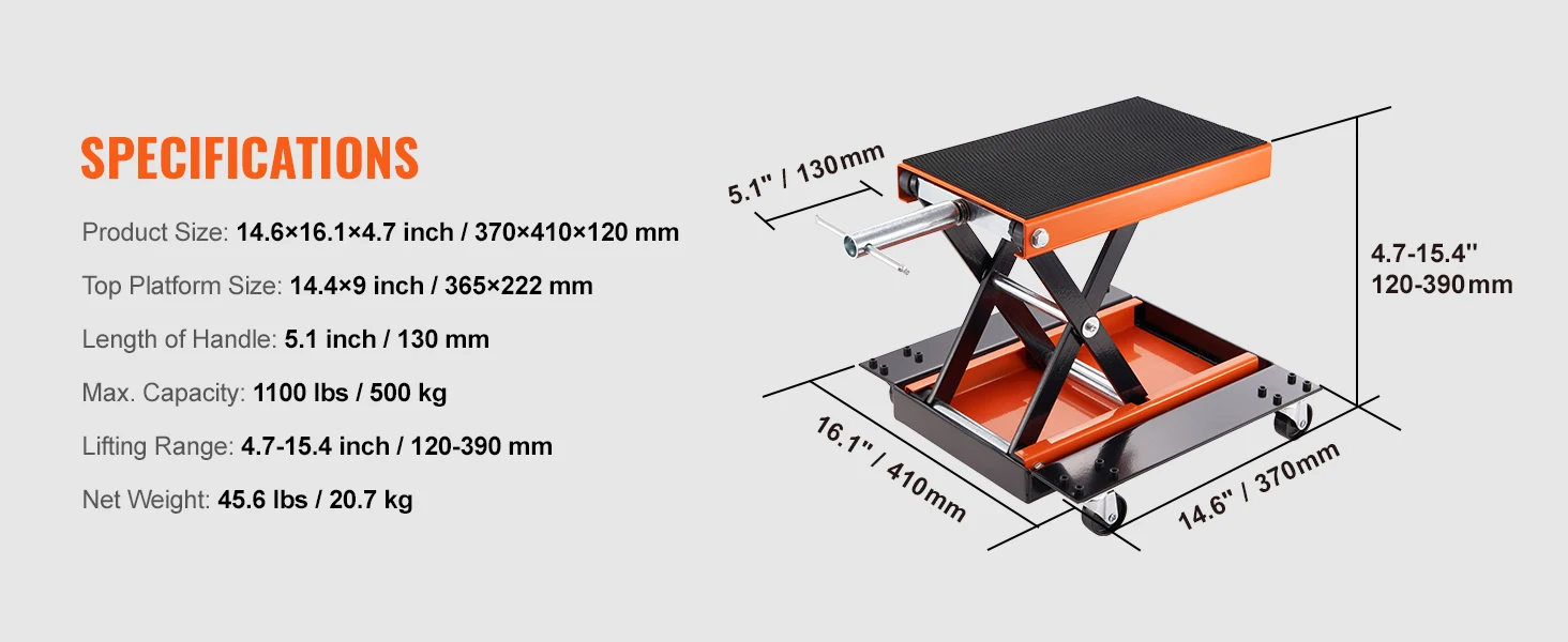 SucceBuy Motorcycle Lift 350/1100/1500 LBS Capacity Motorcycle Scissor Lift Jack with Wide Deck&Safety Pin for Bikes Motorcycles