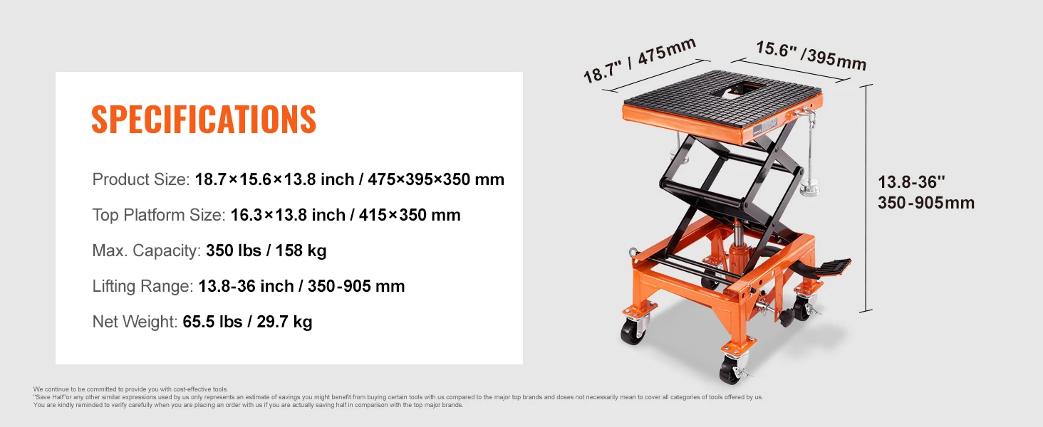 SucceBuy Motorcycle Lift 350/1100/1500 LBS Capacity Motorcycle Scissor Lift Jack with Wide Deck&Safety Pin for Bikes Motorcycles