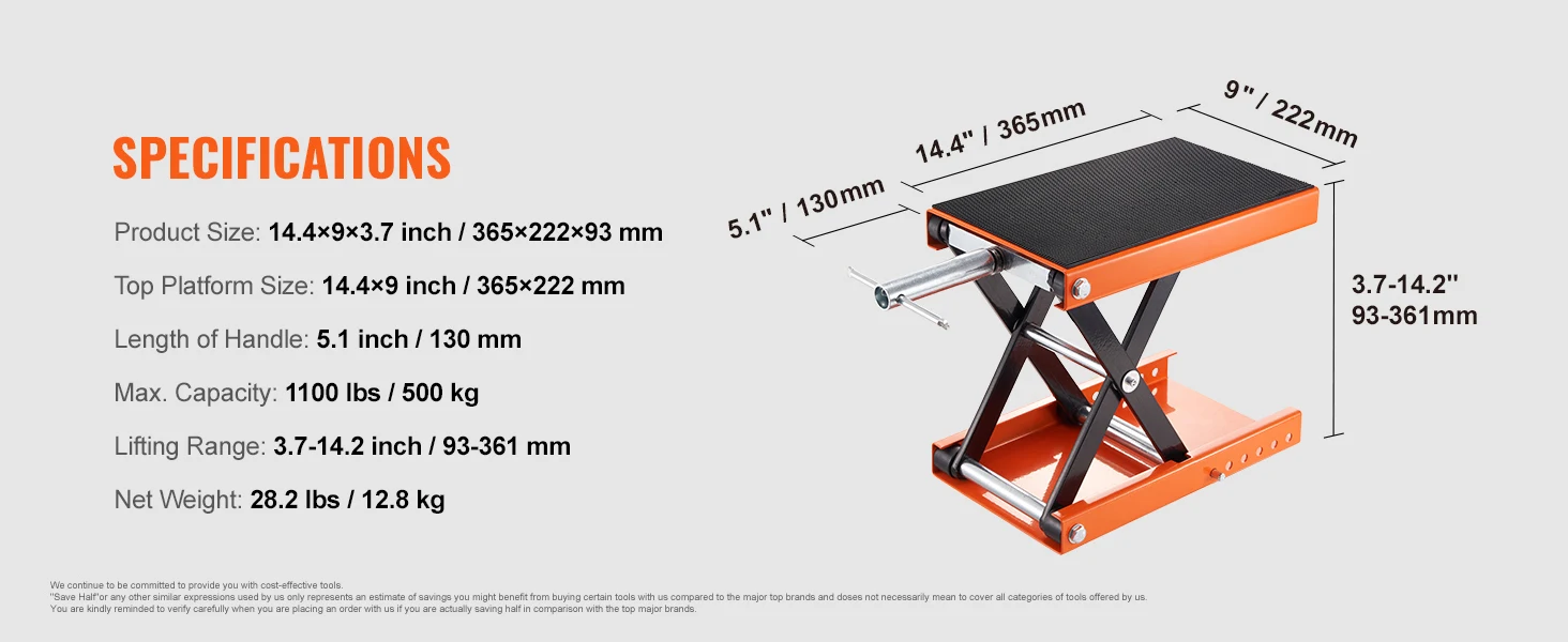 SucceBuy Motorcycle Lift 350/1100/1500 LBS Capacity Motorcycle Scissor Lift Jack with Wide Deck&Safety Pin for Bikes Motorcycles