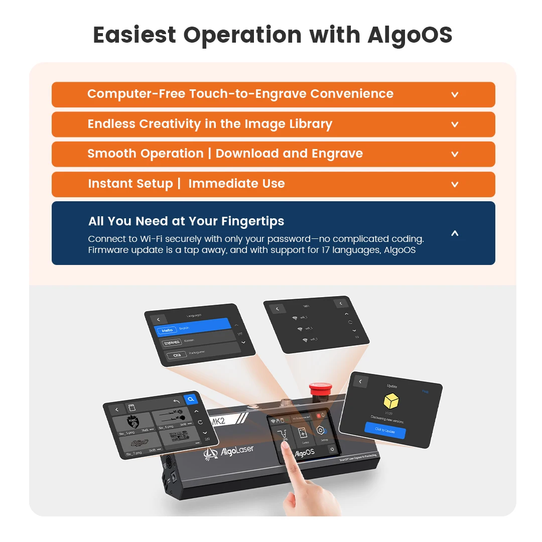 AlgoLaser Laser Engraver Machine 10W Exclusive 3.5" Touch Screen for DIY, Cutting Tool for Wood MDF CNC Router Carpentry Tools