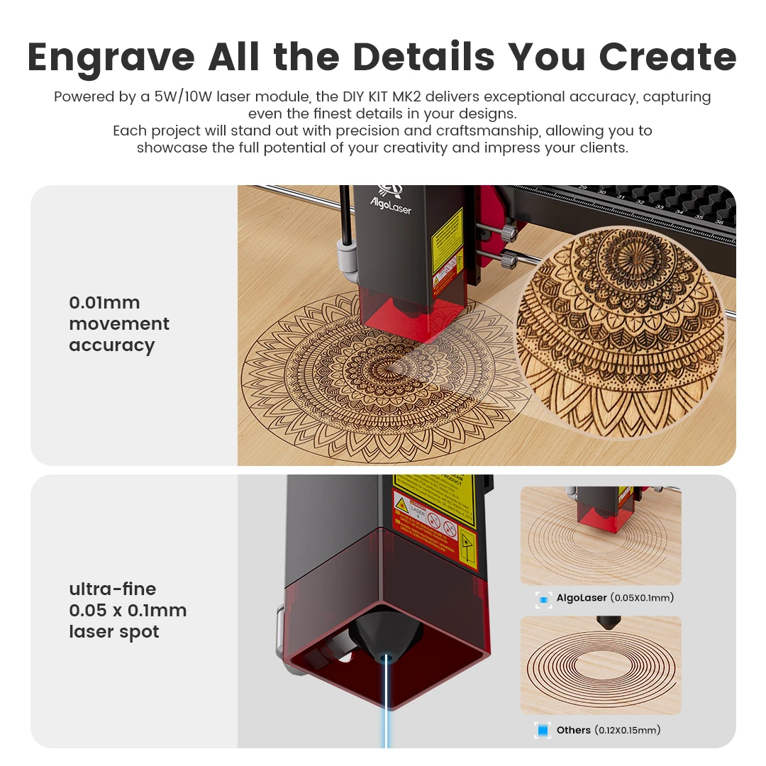 AlgoLaser Laser Engraver Machine 10W Exclusive 3.5" Touch Screen for DIY, Cutting Tool for Wood MDF CNC Router Carpentry Tools
