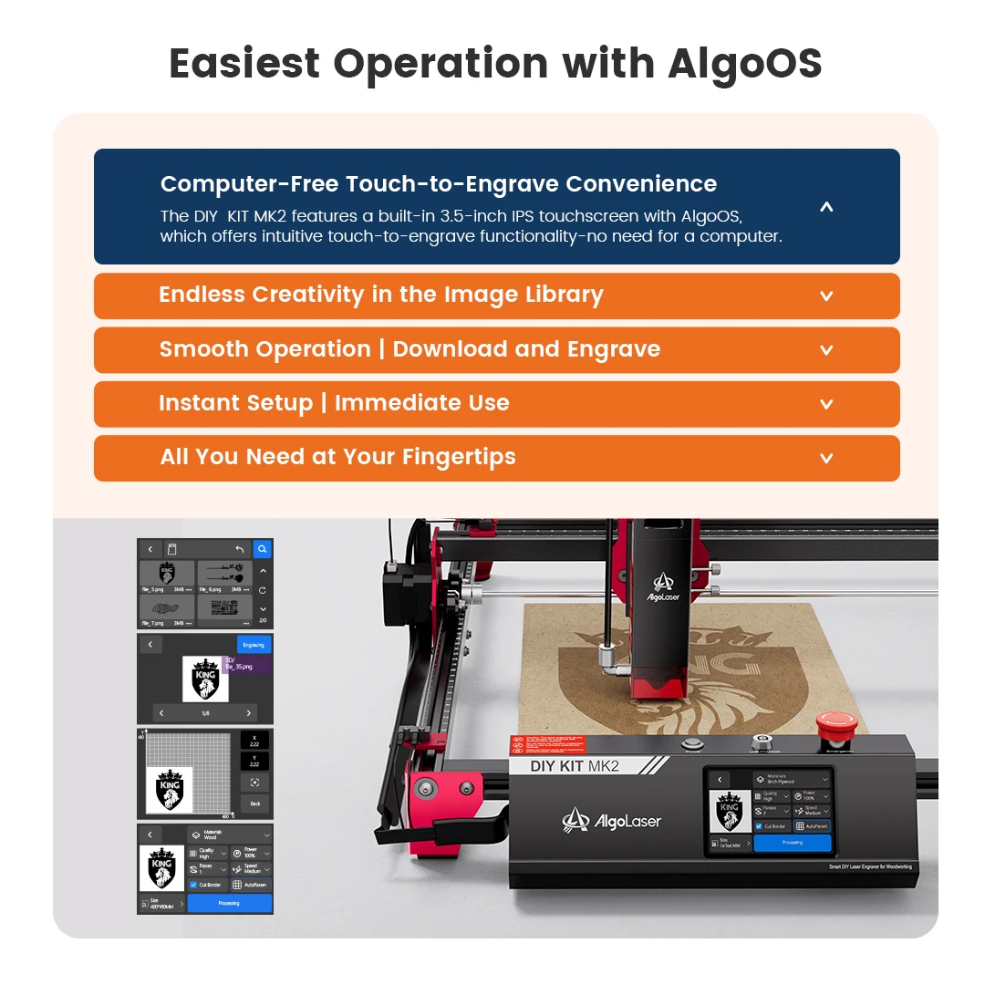 AlgoLaser Laser Engraver Machine 10W Exclusive 3.5" Touch Screen for DIY, Cutting Tool for Wood MDF CNC Router Carpentry Tools