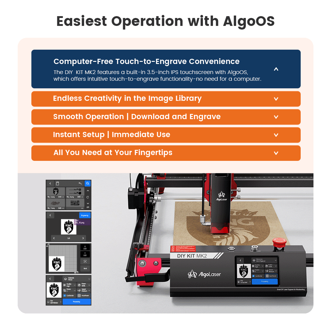 AlgoLaser Laser Engraver Machine 10W Exclusive 3.5" Touch Screen for DIY, Cutting Tool for Wood MDF CNC Router Carpentry Tools