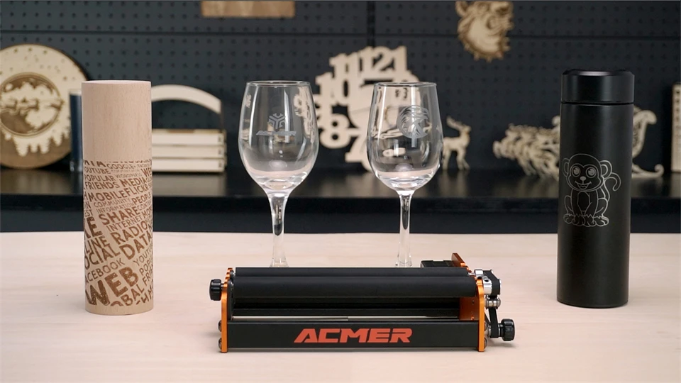ACMER M2 Laser Engraver Universal Rotary Roller Y-Axis Laser Rotary Module 360 Degree Rotating For Engraving Cylindrical Objects