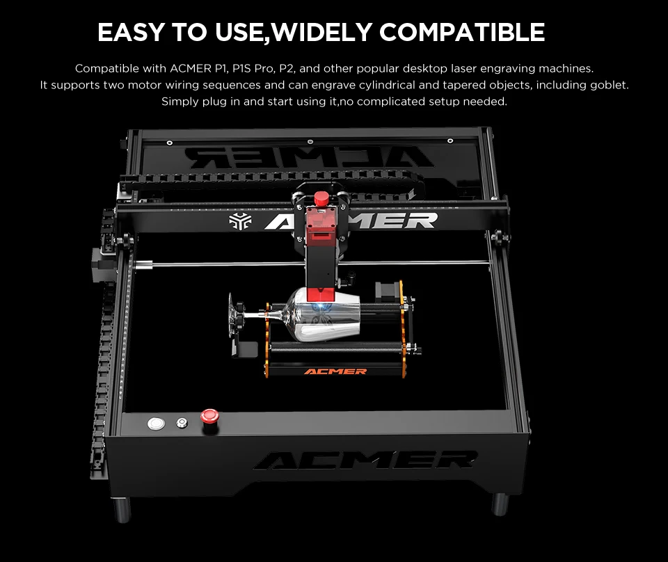 ACMER M2 Laser Engraver Universal Rotary Roller Y-Axis Laser Rotary Module 360 Degree Rotating For Engraving Cylindrical Objects
