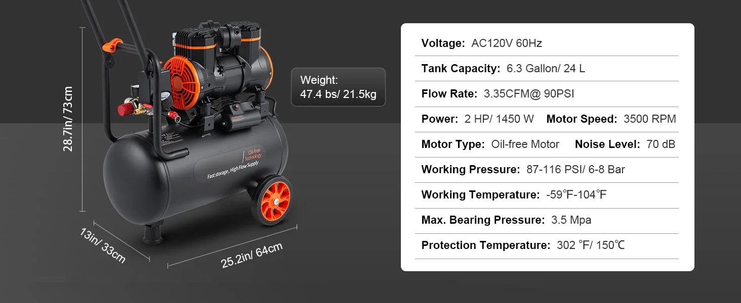 SucceBuy Air Compressor 9L 18L 24L 35L Oil-free Portable Air Pump for Home Repair Tire Inflation Woodwork Nailing Compressor