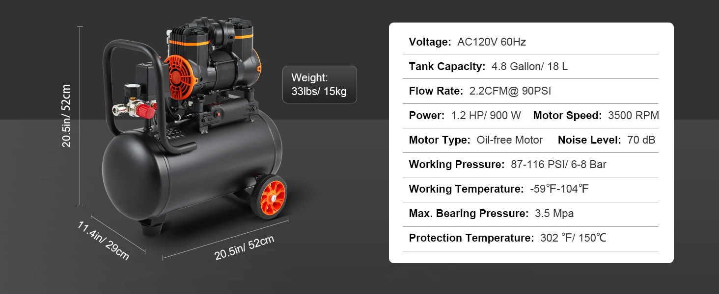 SucceBuy Air Compressor 9L 18L 24L 35L Oil-free Portable Air Pump for Home Repair Tire Inflation Woodwork Nailing Compressor