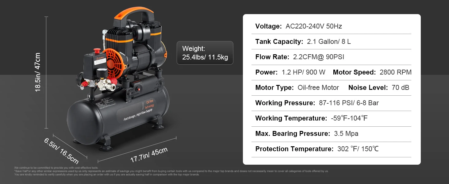 SucceBuy Air Compressor 9L 18L 24L 35L Oil-free Portable Air Pump for Home Repair Tire Inflation Woodwork Nailing Compressor