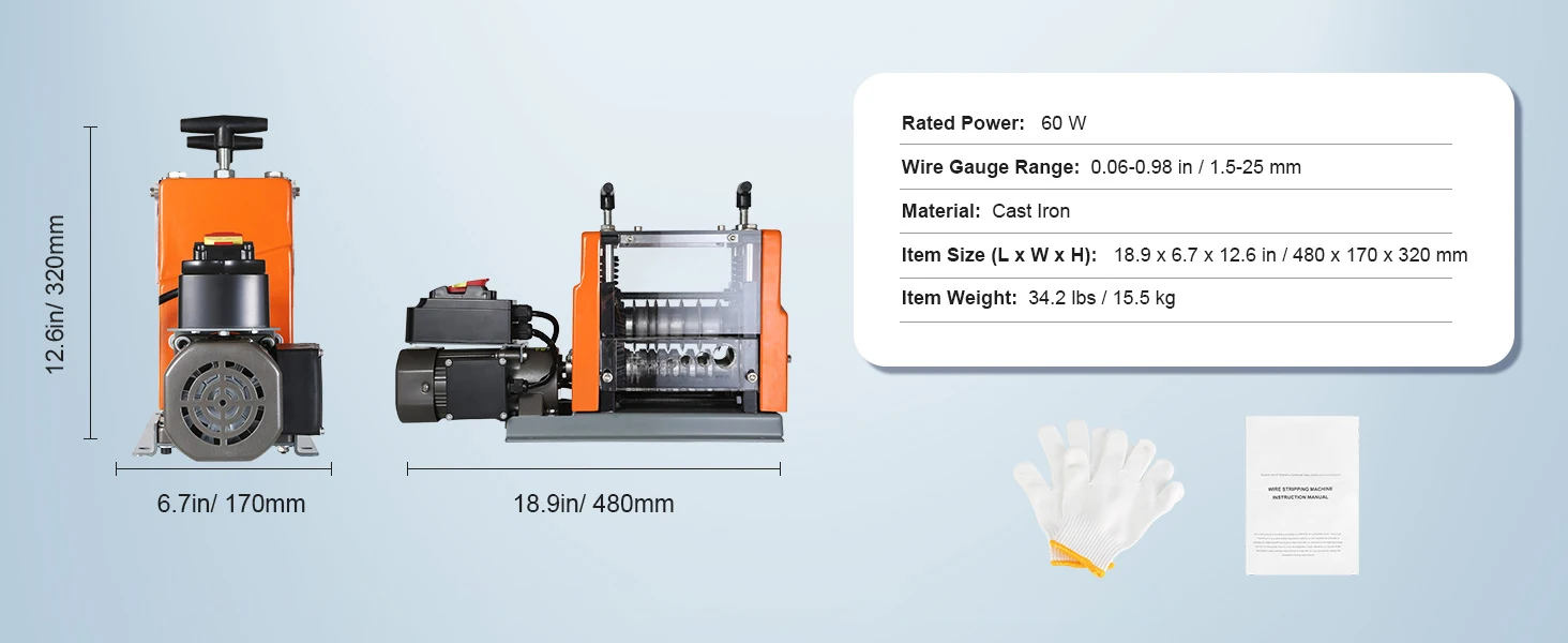 SucceBuy Electric Wire Stripping Machine 60W 1.5-25mm Visible Stripping Depth 6 Round+1 Flat Channels for Scrap Copper Recycling