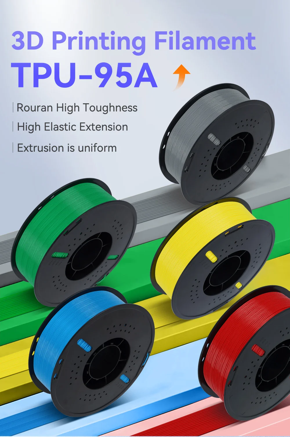 KINGROON Flexible TPU Filament 1.75mm, 5KG 10KG 3D Printing TPU Filament For 3D Printer, Soft 3D Plastic Material Non-Toxic