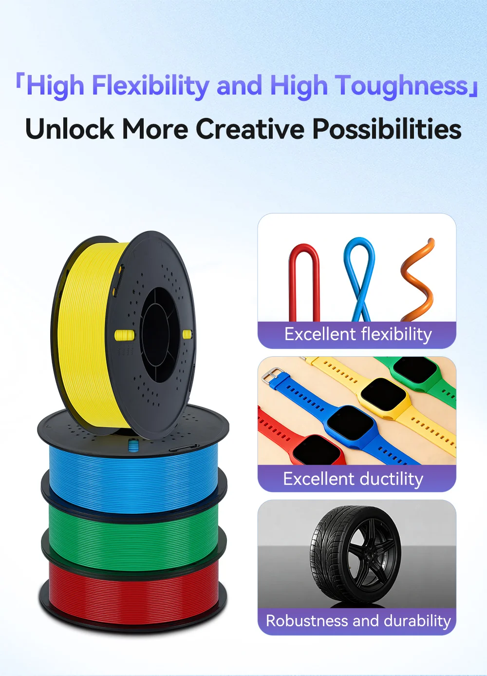KINGROON Flexible TPU Filament 1.75mm, 5KG 10KG 3D Printing TPU Filament For 3D Printer, Soft 3D Plastic Material Non-Toxic