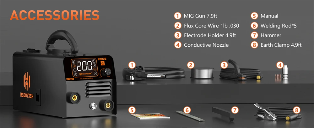 HZXVOGEN 3 IN 1 MIG/TIG/MMA Semi-Automatic Welding Machine HVM200 Inverter Welder Synergy Tool Non Gas MIG Welder For Gasless Iron Soldering 220V