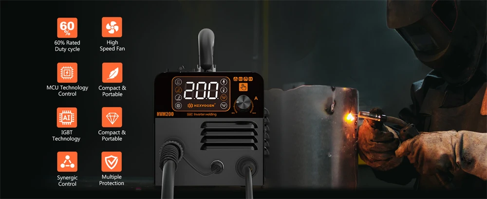 HZXVOGEN 3 IN 1 MIG/TIG/MMA Semi-Automatic Welding Machine HVM200 Inverter Welder Synergy Tool Non Gas MIG Welder For Gasless Iron Soldering 220V