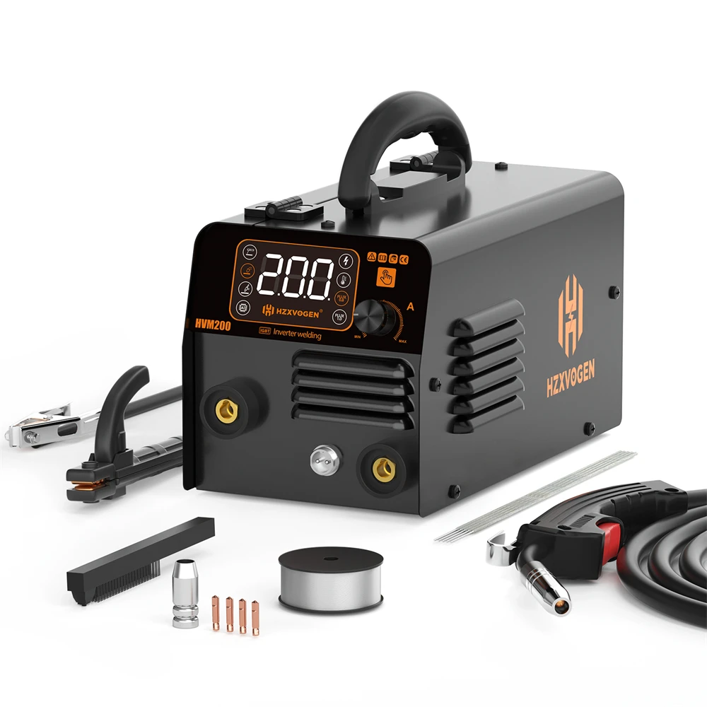 HZXVOGEN 3 IN 1 MIG/TIG/MMA Semi-Automatic Welding Machine HVM200 Inverter Welder Synergy Tool Non Gas MIG Welder For Gasless Iron Soldering 220V