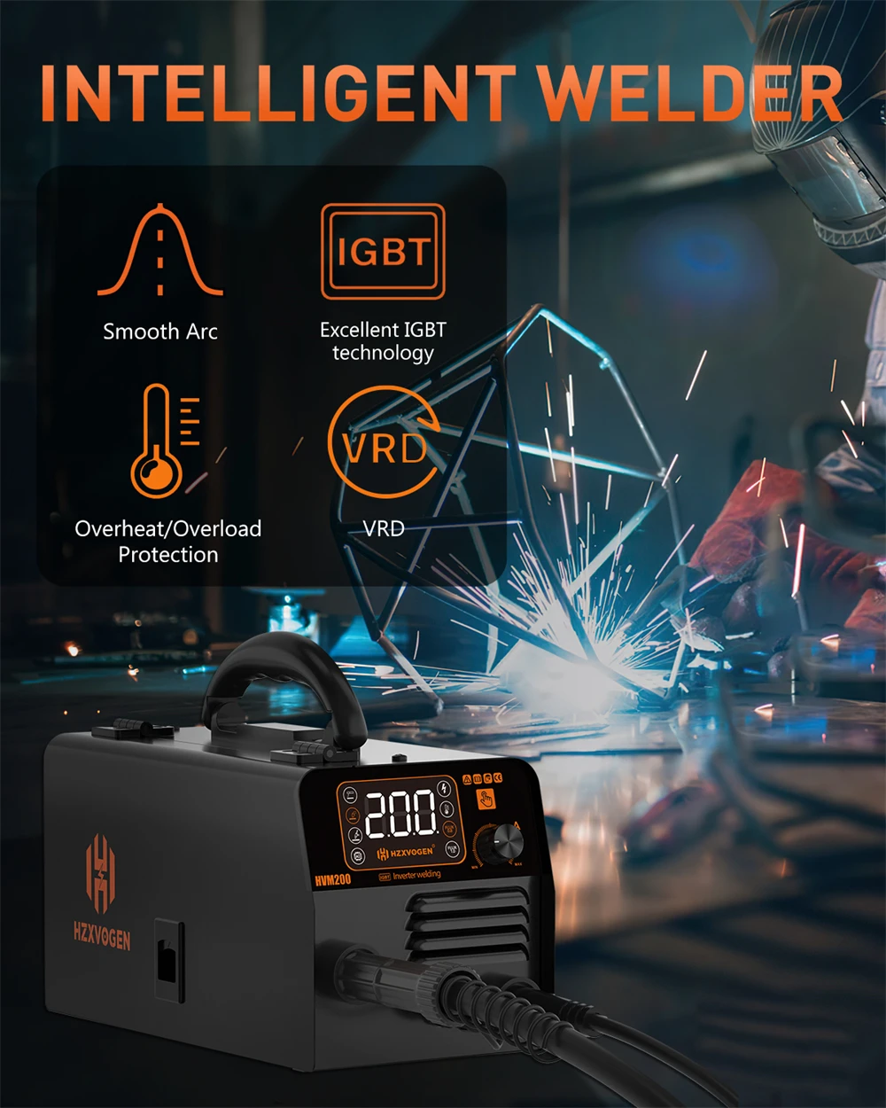 HZXVOGEN 3 IN 1 MIG/TIG/MMA Semi-Automatic Welding Machine HVM200 Inverter Welder Synergy Tool Non Gas MIG Welder For Gasless Iron Soldering 220V