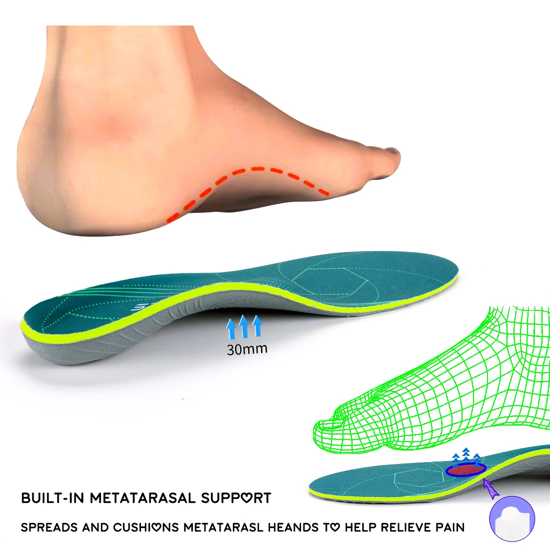 Flat Feet Template Arch Support Orthopedic Insoles,Men Women Plantar Fasciitis Heel Pain Orthotics Insoles Sneakers Shoe Inserts