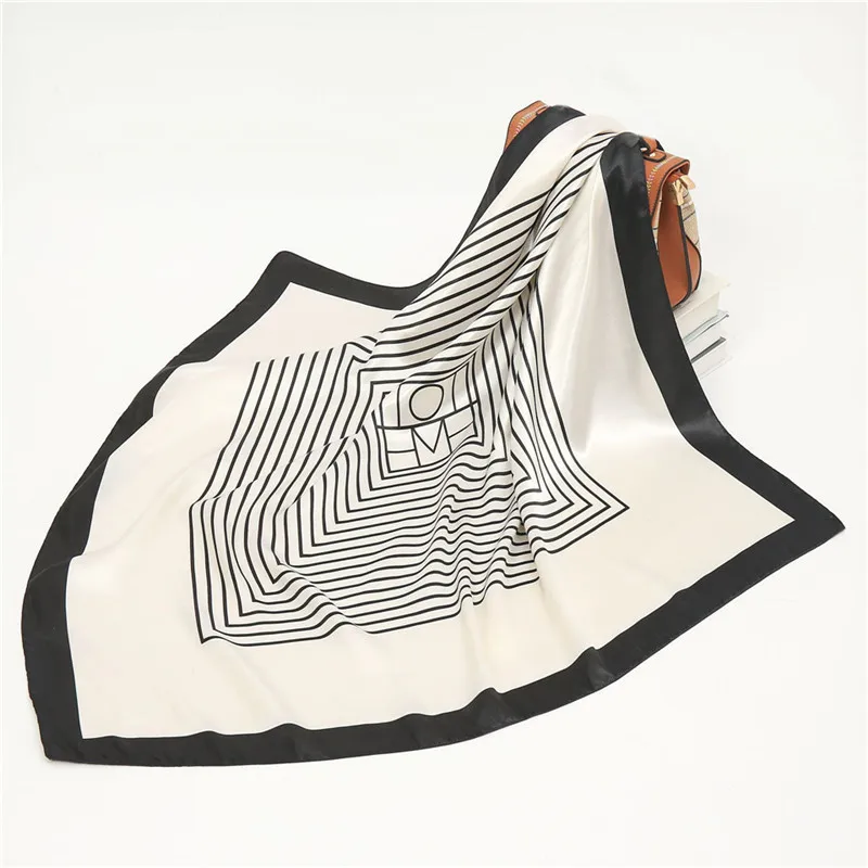 Luxury Women Silk Scarf Square Bandana Design Brand Headband Female Satin Hijab Large Shawl Wrap Lady Kerchief Chain Print New